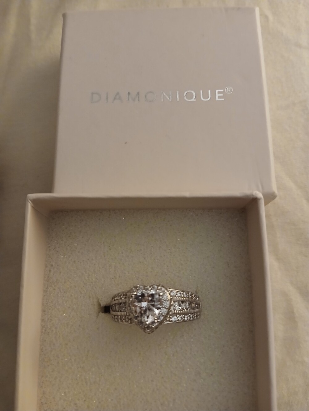Diamonique Silver-Tone Heart Halo Ring with Clear Stones
